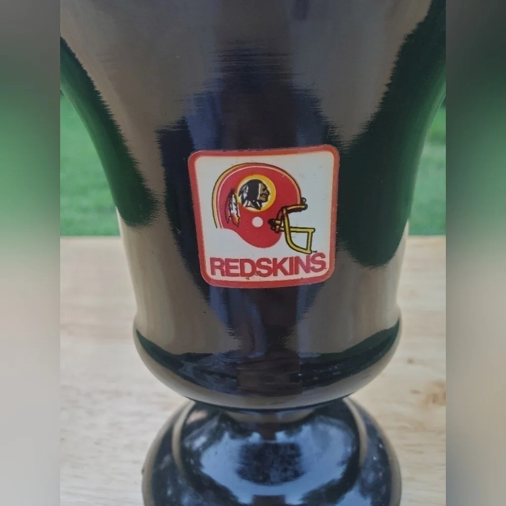 Vintag Redskins Washington Black Glass Amethyst Urn‎ Footed Vase Candle Holder